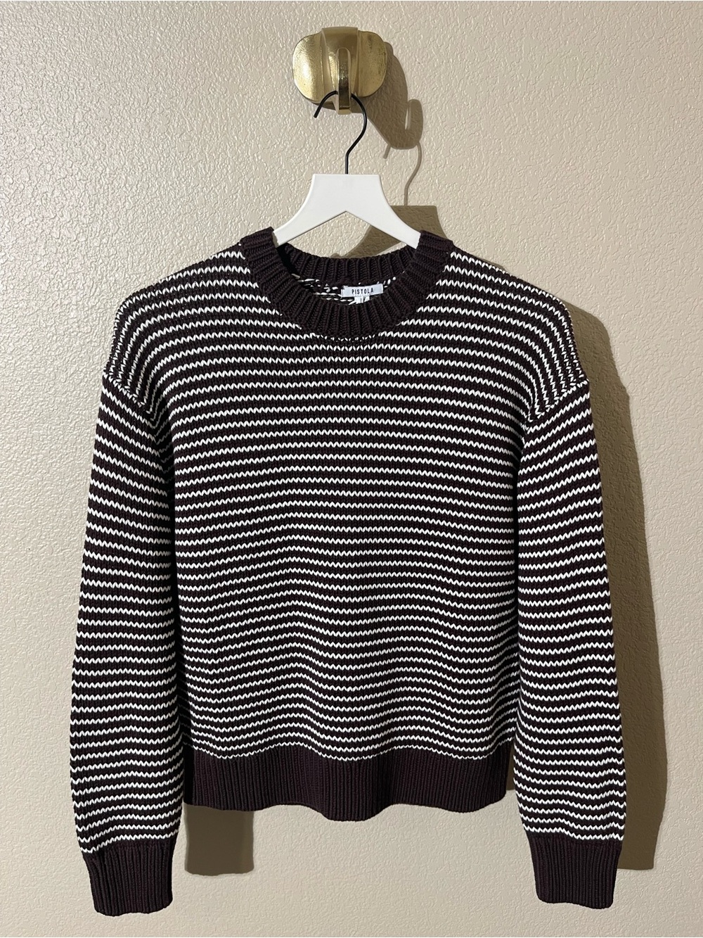 pistola Brown and Cream Striped Crewneck Sweater - Picture 2 of 7